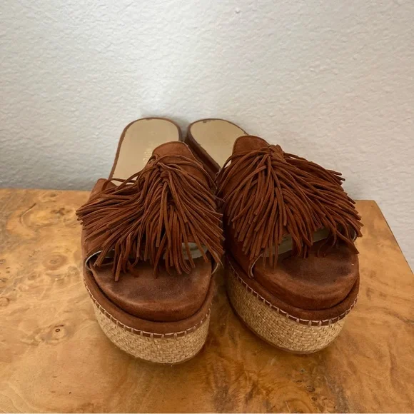 Stuart Weitzman Wiggleroom Suede Leather Fringe Espadrille Wedge Platform Sandal - Picture 11 of 14
